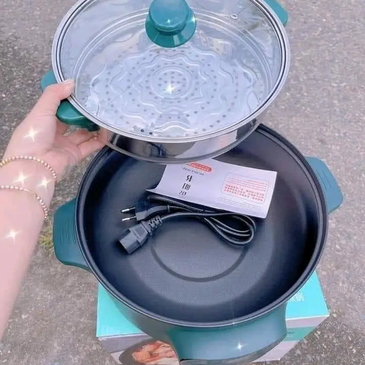 NỒI LẨU ĐIỆN ĐA NĂNG TIỆN DỤNG KÈM XỬNG HẤP INOX SIZE 28CM