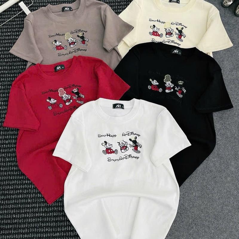 [3Mickey] Áo Thun Nữ From Ôm Vừa Thiêu Hình 3 Mickey Xinh Xắn,Cổ Tròn ,Tay Ngắn,Vải Co Giản 4 Chiều