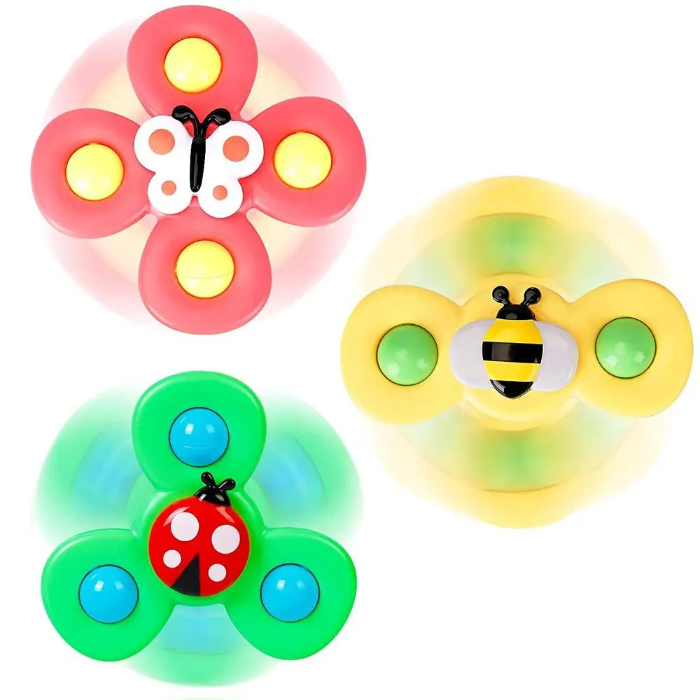 Cartoon Insect Design Suction Cup Spinner Toy, 3 Counts/set 2 in 1 Spin & Rattle Function Toy, Bath Toy for Boys & Girls, Birthday Gift