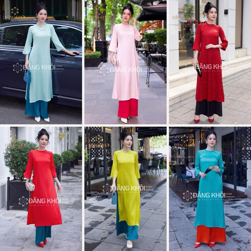   TẶNG BỜM NGỌC  Áo Dài Ngọc Tuệ - Áo Dài Cách Tân Lụa Gấm Hoa Cao Cấp Nhiều Màu Đính Ngọc Viền Ngực cho Nữ Dress 
