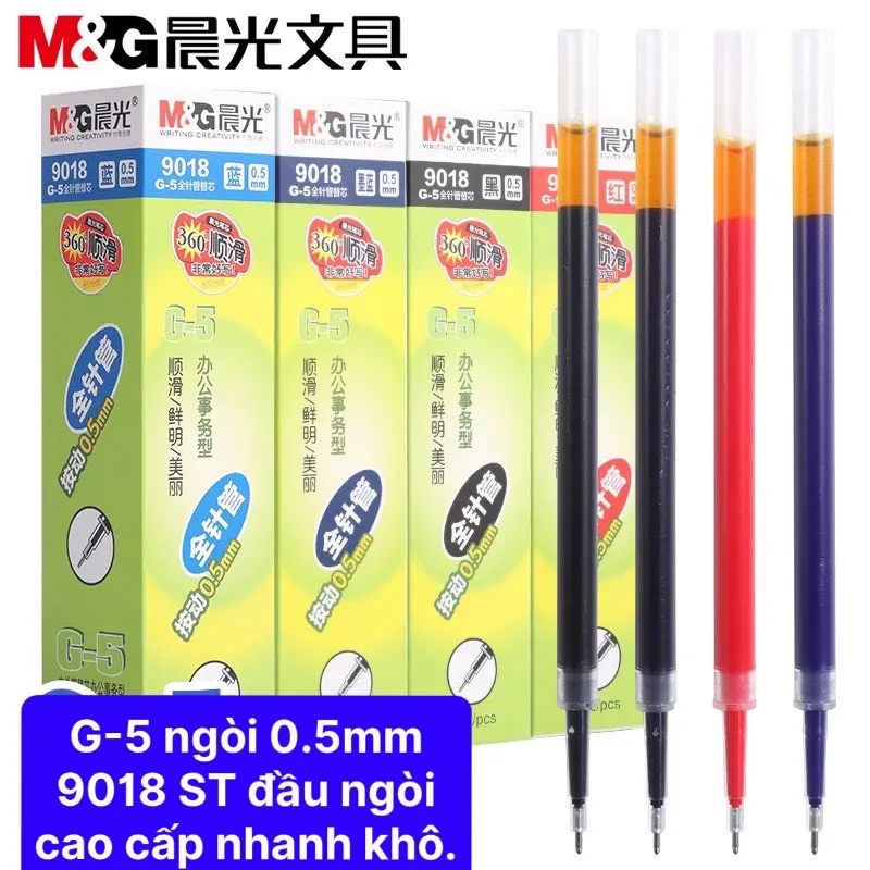 Ruột bút bi nước, bút gel M&G G-5 cao cấp 9018 9019 màu đen/xanh/đỏ ngòi 0.5mm 0.38mm thay thế GP-1008, MG1163, AGP02376 5