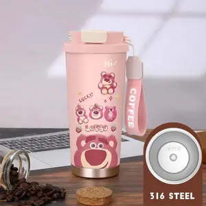 Strawberry Bear Tumbler Aesthetic Drinking Bottle Stainless Steel CUP Case 500 ML Thermos Tea Coffee Vacuum Cup Heat Cold Resistant Cute Tumblr Valuable Gifts For Your Loved Ones Family Friends And Bosses