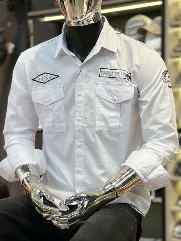 [ 2 Mẫu Áo Sơ Mi THREE CLTN ] Áo Sơ Mi Nam Tay Dài Đen Thêu Chỉ Cam & Trắng Thêu Chỉ Đen Xám Hàng Thiết Kế THREE CLTN S3282 S3283