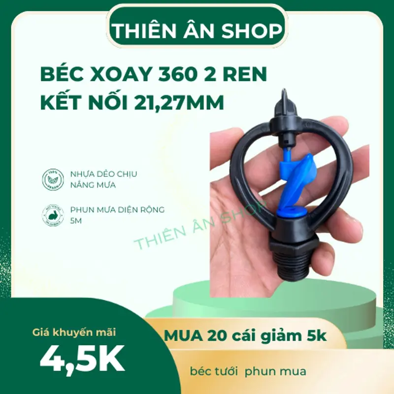 béc tưới cây phun mưa, béc thìa xoay 360 độ 2 ren kết nối 21,27mm nhưa chịu nắng mưa 5 năm FREE SHIP 0