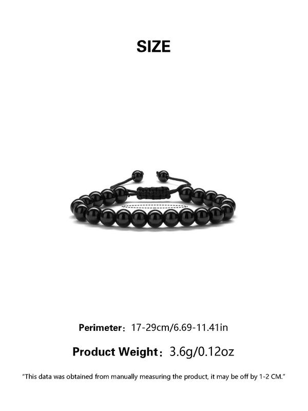 Men's Simple Beaded Bracelet, Casual Adjustable Beaded Bracelet for Daily Wear, Fashion Black Onyx Accessories for Men 1