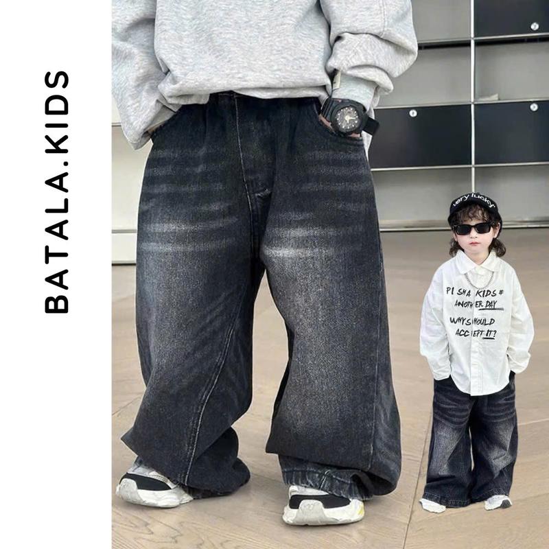 Quần jean ỐNG ĐỨNG cho bé Batala kids KQJ05_ĐEN, quần bò dáng suông cho bé trai và bé gái túi giả siêu ngầu 2024