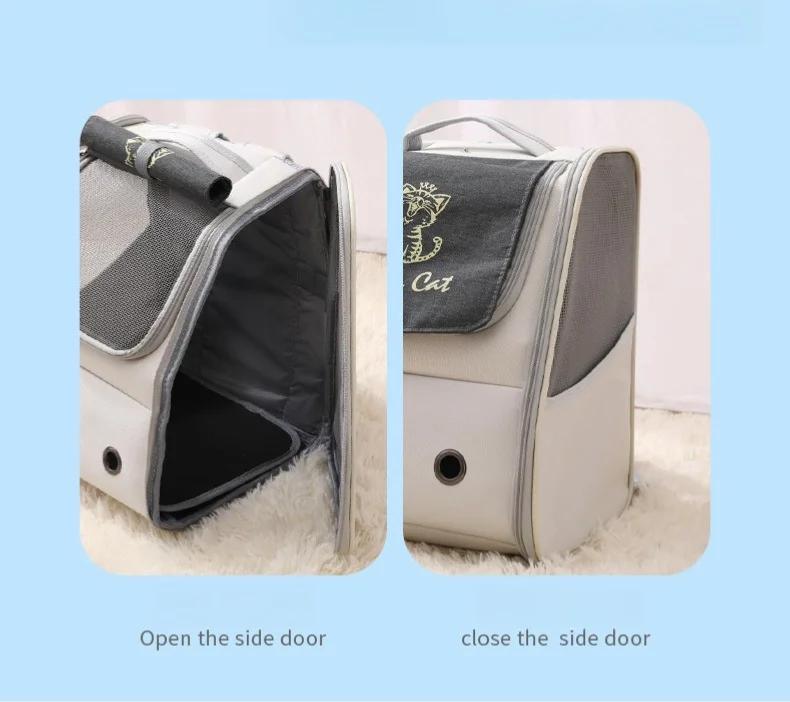Product Introduction of Outdoor Oxford Cloth Double Shoulder Roll Curtain Cat Backpack Hollow Out Design Cat Accessories Breathable Pet Out Bag 15