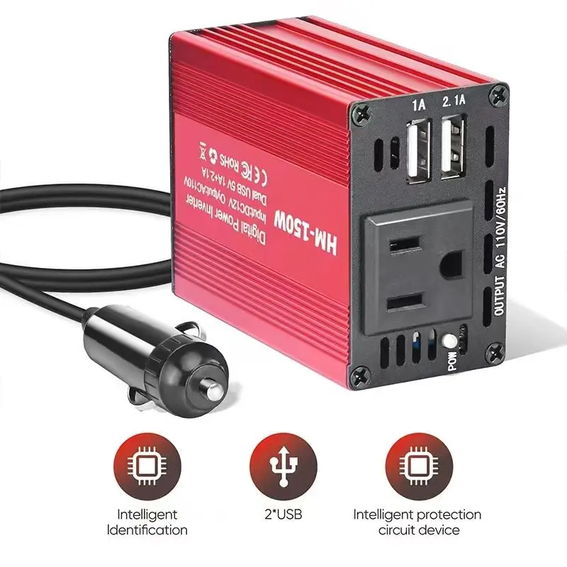 DC 12V to AC 110V Car Power Converter, 150W Portable Car Charger, Multifunctional Charging Socket, Car Conversion Power 4