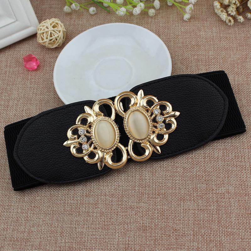 Thắt lưng da khóa cài hoa văn đính đá, dây lưng da PU chun co giãn Nữ Women 2