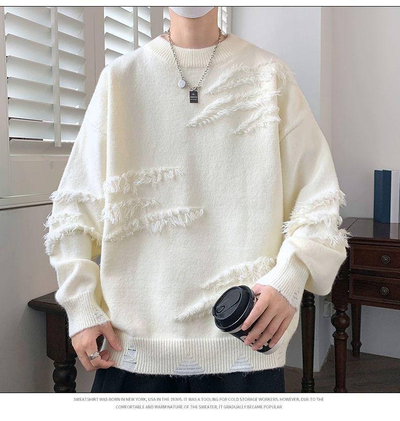 Product Introduction of Personality round Neck Sweater Autumn and Winter Fashion Brand Pu Shuai Loose Sweater Men's Japanese-Style Retro Lazy Sweater Coat Menswear Knitwear Tops Longsleeve Crewneck Beige Plain Lingerie 10
