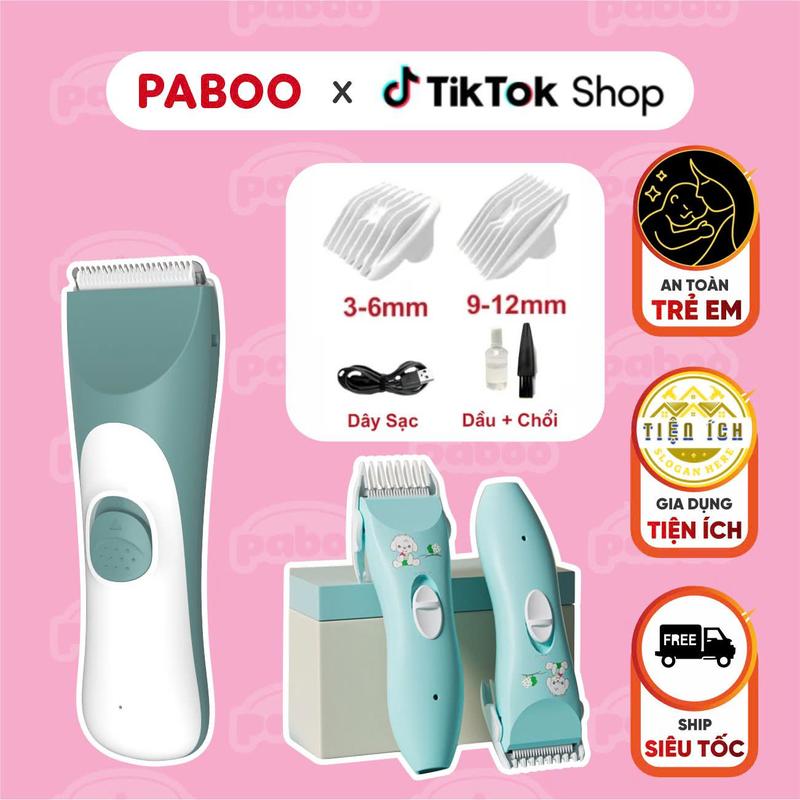  Tông Đơ Cắt Tóc Cho Bé PABOO Không Ồn Lưỡi Bo Viền An Toàn Pin Sạc Rời Chống Nước Tăng Đơ 