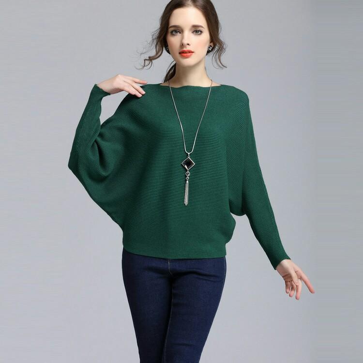 2024 European and American Knitwear for Autumn and Winter Solid Color Loose Long Sleeves Sweater Batwing Shirt Women Minimalist Lingerie Tops Womenswear Tops Comfort Knitting Basic 6