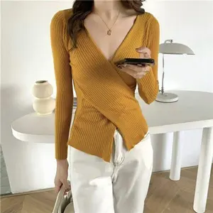 JISO Korean V-Neck Wrap Knitwear Top Rajut Lengan Panjang