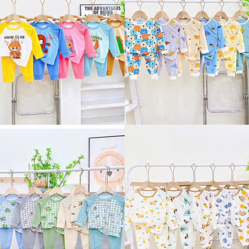 (01)[COMBO 4 TẶNG 1] Combo 5 bộ quần áo dài tay cho bé trai bé gái chất liệu thun tăm mẫu mã đa dạng (hình in thay đổi liên tục; bé trộm vía vui lòng tăng size) con ong xốp sơ sinh bososinh đồ bộ gân labubu