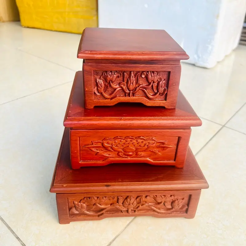 Chân đế gỗ hương kê tương, nhất sơn khắc sen gỗ hương cao cấp đủ kích thước 0