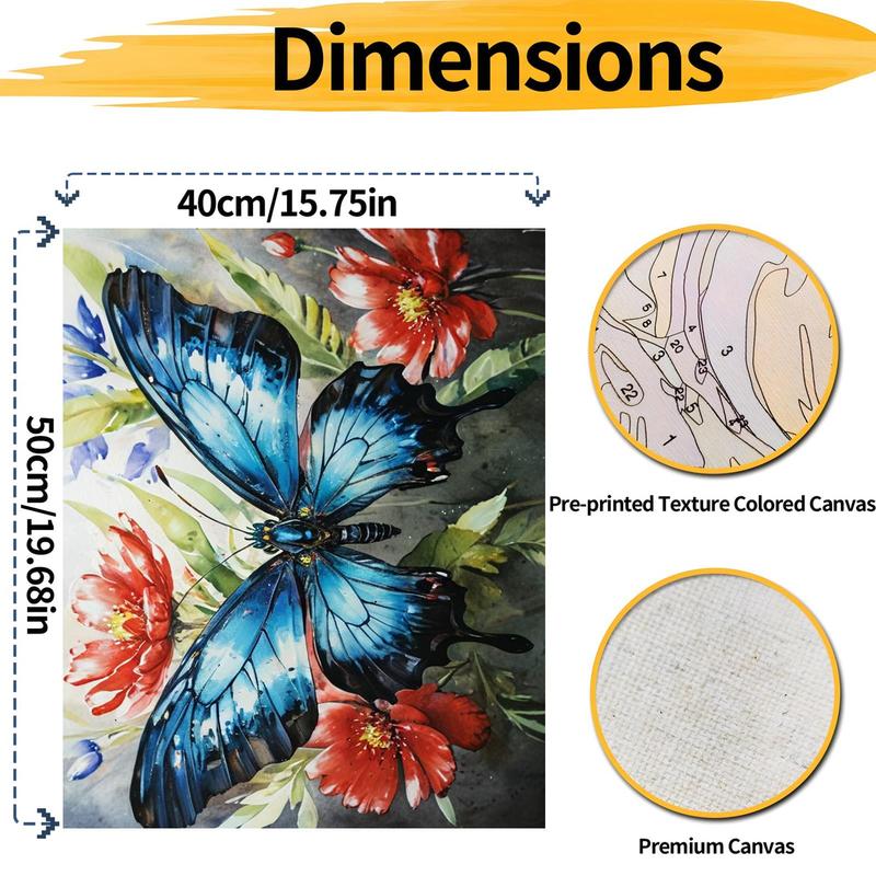 Product Introduction of Butterfly & Flower Pattern DIY Painting By Numbers Kit, 1 Set DIY Paint By Numbers Kit, Wall Art Decoration for Home Living Room Bedroom 1
