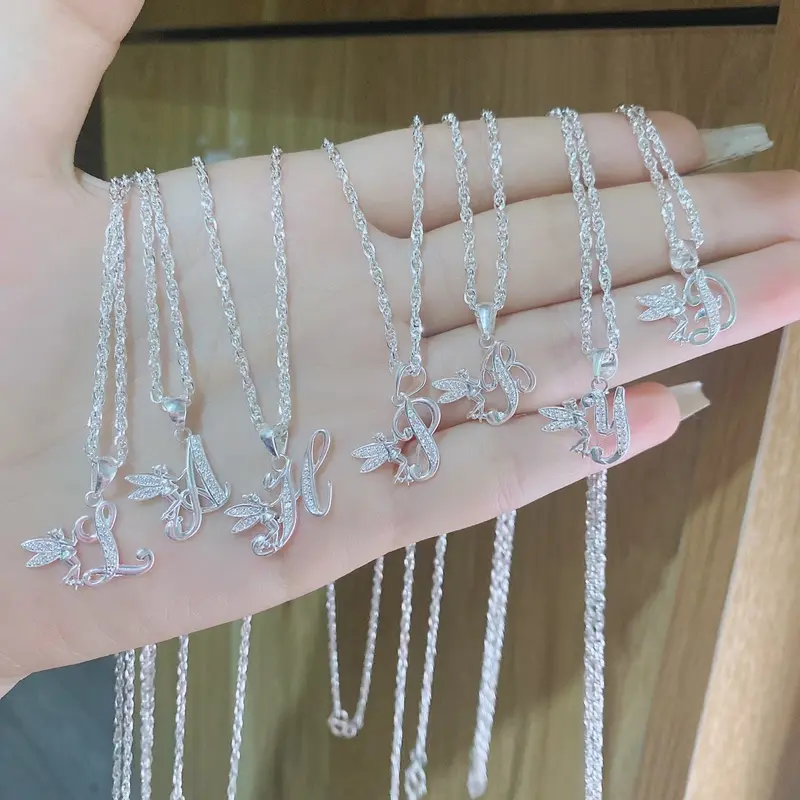 Dây chuyền chữ cái cánh thiên thần bạc ta MAINOMI 6
