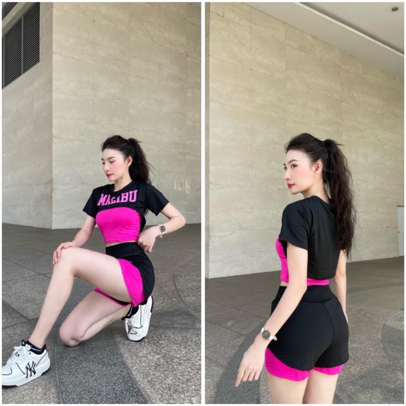 Bộ đồ tập erobic, gym tập nhảy chạy bộ áo 2 chi tiết quần 2 lớp dày dặn thoáng mát 6