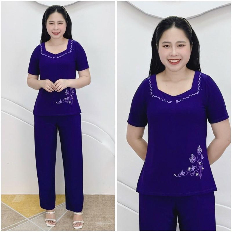L70 Đồ bộ trung niên, set bộ cho mẹ thun aty mỹ mềm mát, quần dài ống rộng,50-80kg 3