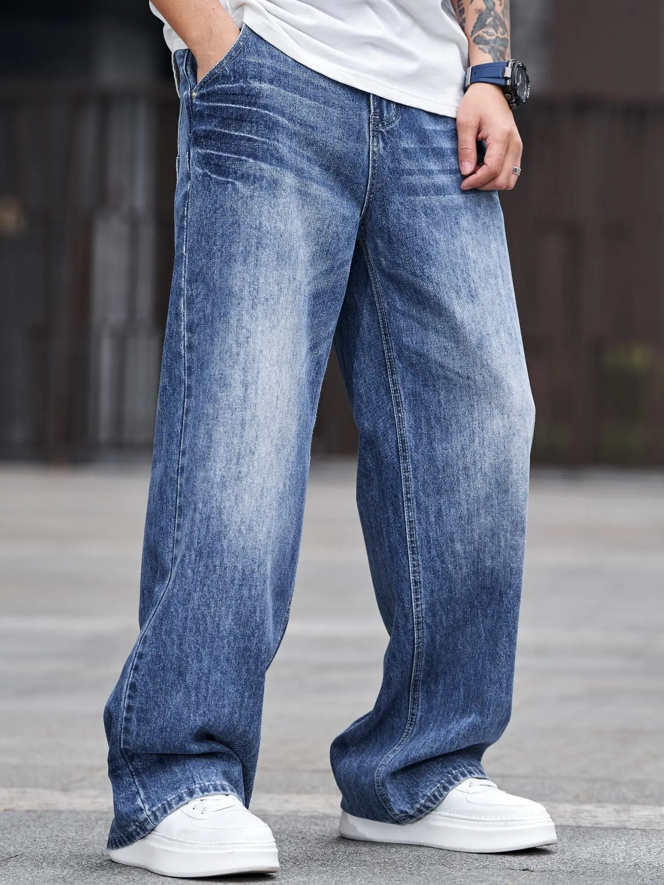 Men's Plain Denim Jeans, Loose Casual Comfy Jeans for Daily Wear, Fashion Men's Bottoms for All Seasons, Cotton