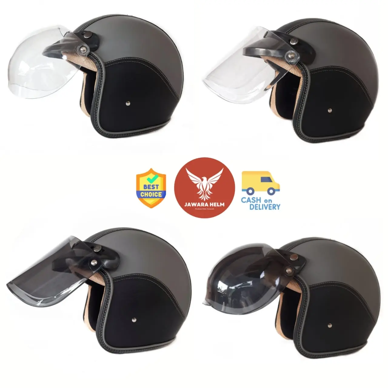 Helm Retro Pria Wanita Dewasa Combinasi Two Tone Hitam Abu