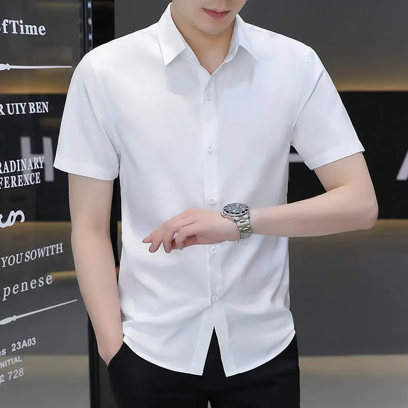 Áo Sơ Mi Cộc Tay Lụa Thái Cao Cấp Form Slim Fit Co Giãn Nhẹ