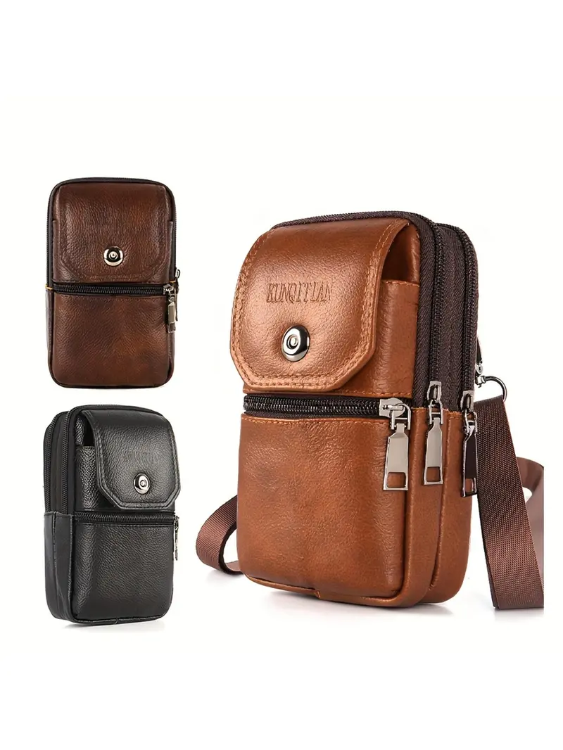Product Introduction of Men's Casual Plain Color Belt Bag, Fashionable Cowhide Belt Bag for Outdoor Work, Cycling, Fitness Exercise, Casual Trendy Versatile High-quality Daily Commuting Bag 2