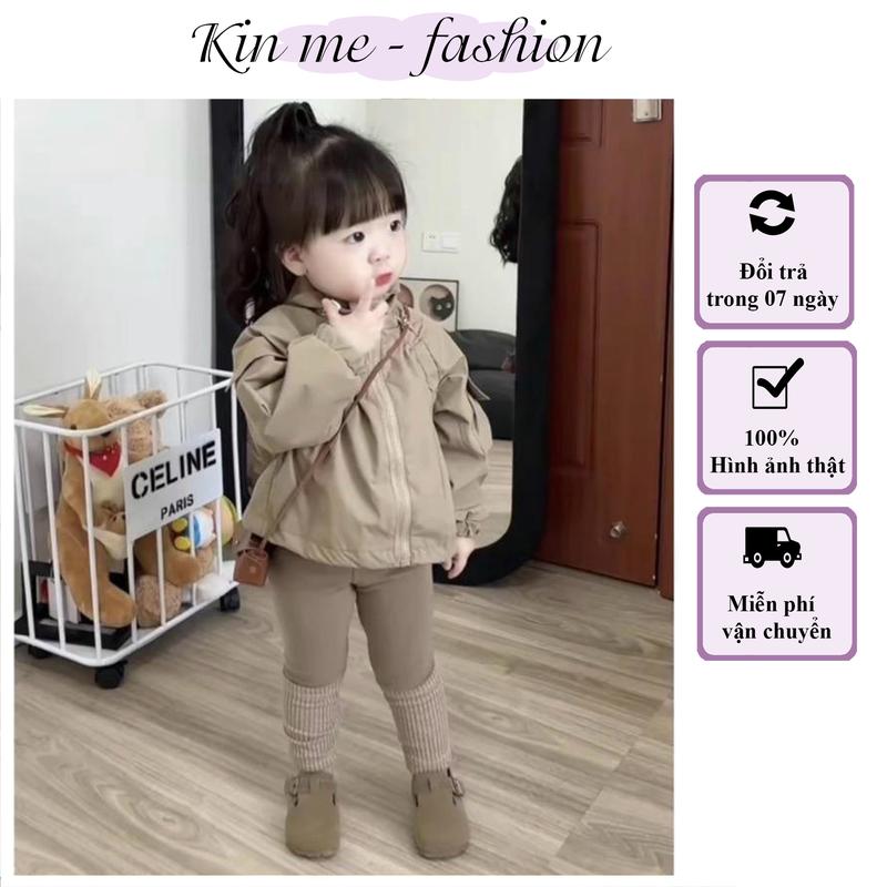 SET Bộ Áo Khoác Gió + Quần Legging Cho Bé Gái Tông Màu Nâu Tây