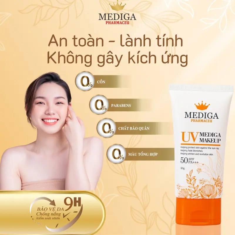 Kem Chống Nắng Nâng Tông Chính Hãng Mediga SPF50 PA+++ Chiết Xuất Thiên Nhiên, An Toàn, Lành Tính, Bảo Vệ Da Khỏi Tia UV Skincare 2