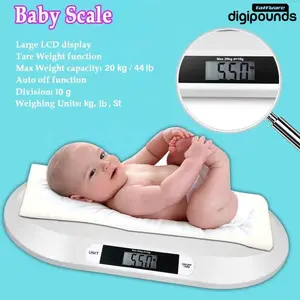 Taffware Digipounds Timbangan Badan Bayi Digital 20kg – Akurasi Tinggi, Layar LCD Jelas, Ergonomis & Anti-Slip (Model 825) - Putih