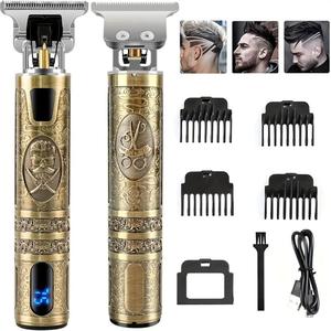 プロフェッショナルな理容師のグルーミングキット、1セットの充電式ヘアトリマーと男性用ビアードクリッパー、精密なTブレード、LCDスクリーン、USB充電