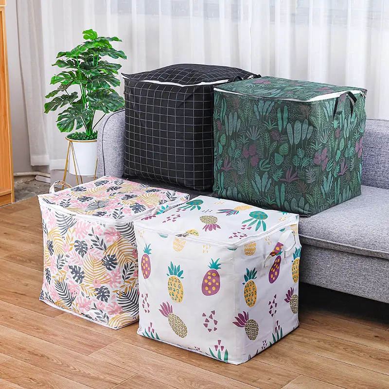 Túi đựng chăn màn quần áo giỏ vải canvas cớ lớn 100L túi đựng đồ đa năng gấp gọn tiện lợi có khóa kéo và tay xách H79 3