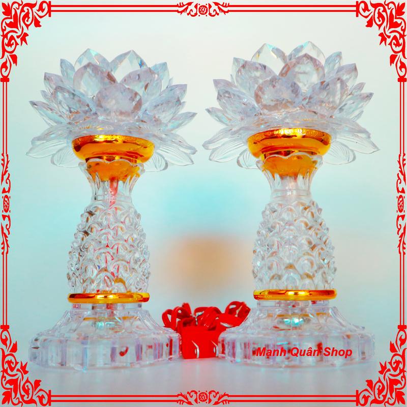 [Giá một cặp] Bộ 2 Cây đèn thờ hoa Sen thờ cúng gia tiên, thần phật, Đèn LED Tự Động Đổi Màu Cao 20cm