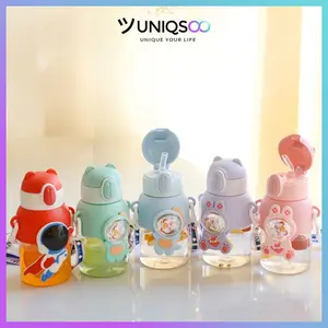 UNIQSOO Botol Minum Anak Karakter Lucu Anti Tumpah 600ml dengan Sedotan + Tali Anti Bocor BZ037