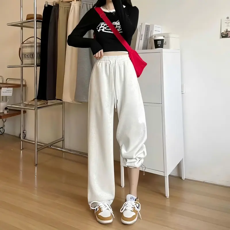 (Quần Cao Cấp) Quần Nỉ Ép 2 Da Bản Ống Rộng Cạp Cao Unisex Chất Nỉ Co Giãn Có Dây Rút Ống 1