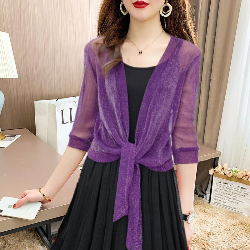 Áo Khoác Khăn Choàng Nhỏ Áo Cardigan Nữ, Ngắn, Lưới, Ngoại Cỡ, Ren Che Phủ, Có Thể Mặc Ngoài Trời, Mùa Hè 2024, Hơn 6,000 HTK 3