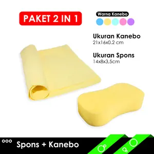 2 In 1 Bundling Sponge Busa Cuci Mobil Motor Piring Kuning 8 Busa Foam Wash Tebal Spons + Kanebo Lembaran Size Kemasan 21x16x0.2 Spon Lap Mobil Motor Serbaguna