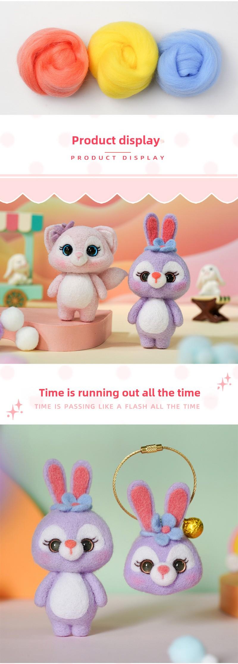 Product Introduction of Wool Felt Poking Fun Cute Animal Bunny DIY Craft Kit Doll Birthday Gift Keychain Student Adult Handmade Toy 2