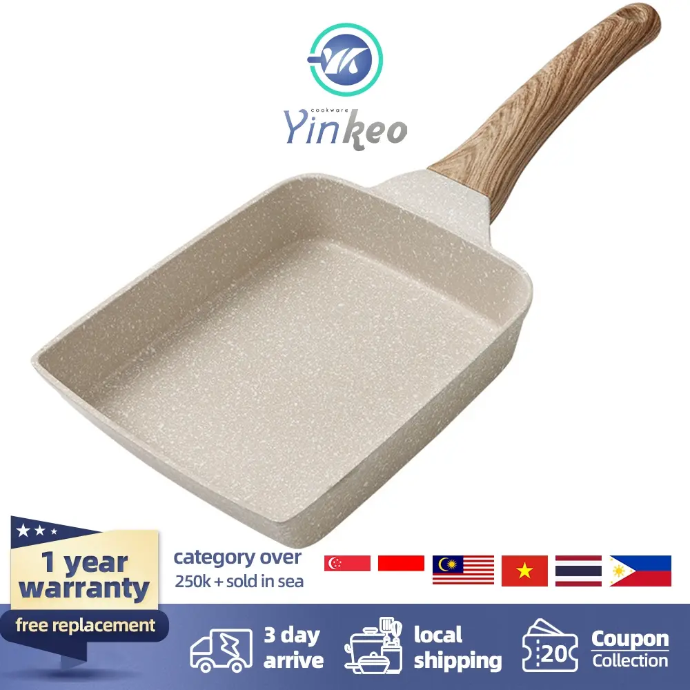 Yinkeo Non Stick Tamagoyaki Pan Kawali Flat Frying Pan Cooking Egg For Induction Cooker & Gas Stove