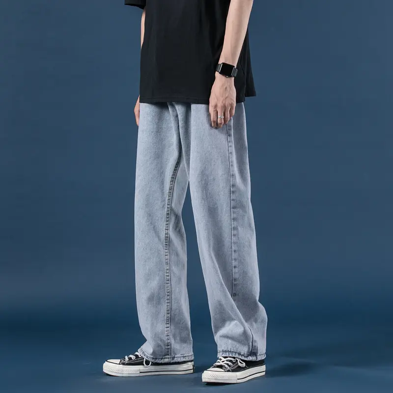 Mens Korean Fashoins Harem Blue Loose Fit Jeans Men's Hiphop Vintage Straight Pants Haraju Jeans Baggy High Quality Denim