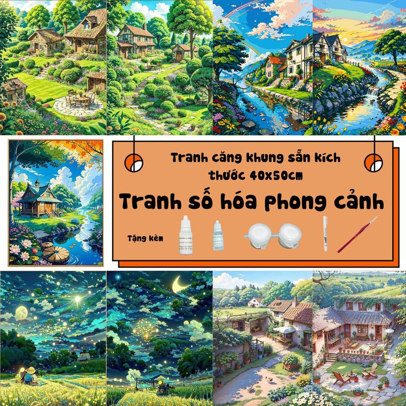 DIY Tranh phong cảnh tô mầu theo số kích thước 40x50 cm tranh số hóa phong cảnh tranh tô màu kỹ thuât số phong cảnh Làm Đồ Handmade Vẽ Tranh hoá