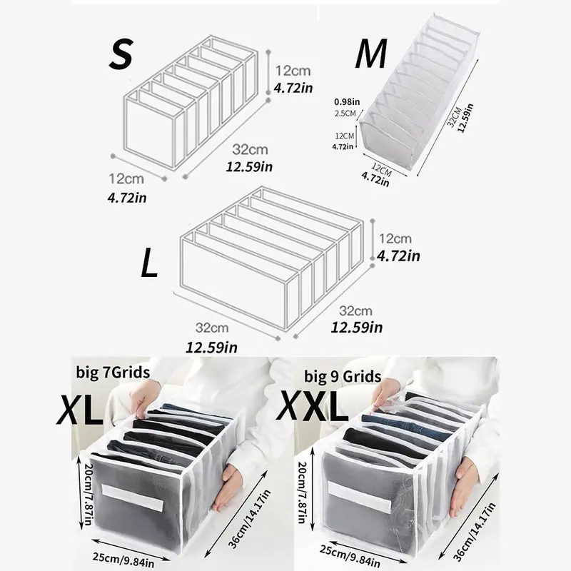 Foldable Cloth Storage Box With Handle & Compartments, Clear Multi Grid Flexible Drawer Organizer, Wardrobe Closet Storage Box For Bedroom Cloakroom 7