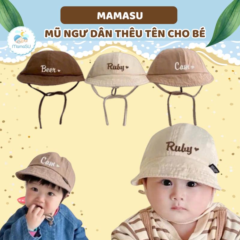 Mamasu Mũ Ngư Dân Thêu Tên Cho Bé Phong Cách Hàn Quốc Chất Liệu Bố Mềm Mại Kích Thước 45-49cm Dành Cho Bé Từ 3 Tháng Đến 2 Tuổi Mutheuten Nontreem Muchobe Muchobegai