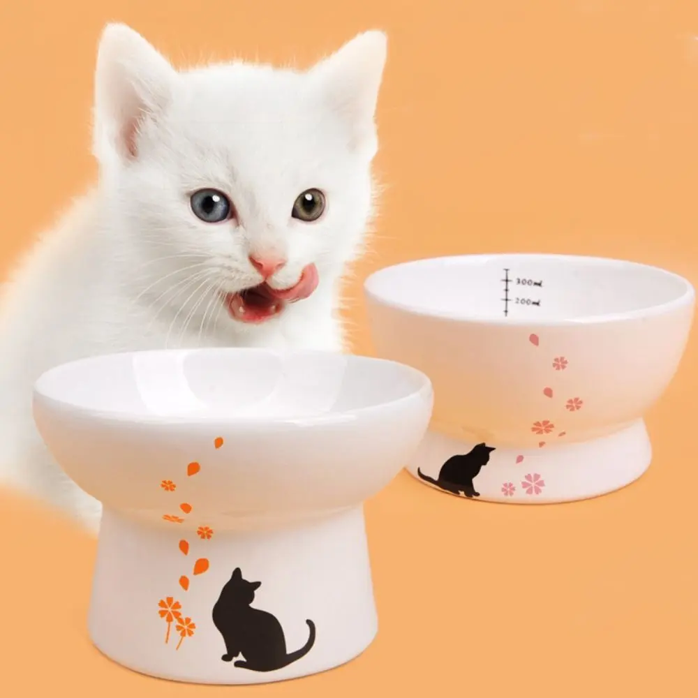 Japanese Style Ceramic Cat Bowl Creative Cute Pet High Foot Bowl Non-slip Large Capacity Dog Food Feeding Basin Neck Protection
