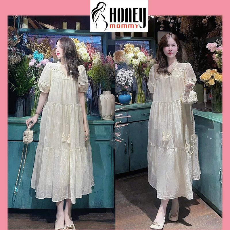 Đầm Bầu Váy Bầu Voan Dáng Dài Tiểu Thư Phong Cách Vintage Phối Ren Đi Chơi Dự Tiệc Xinh Xắn HD2518 Honey Mommy