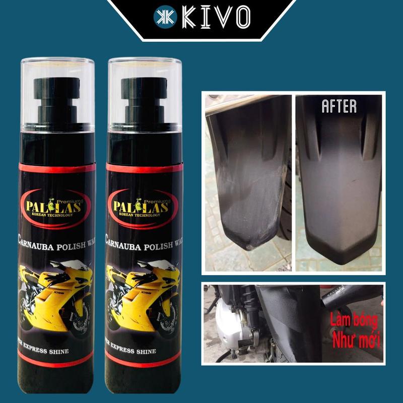 Chai xịt bóng xe Pallas 120ml CHÍNH HÃNG - Wax Bóng Xe Dưỡng Sơn - Nano Phủ Bóng Xe Máy Ô tô - Phục Hồi Nhựa Nhám Kivo