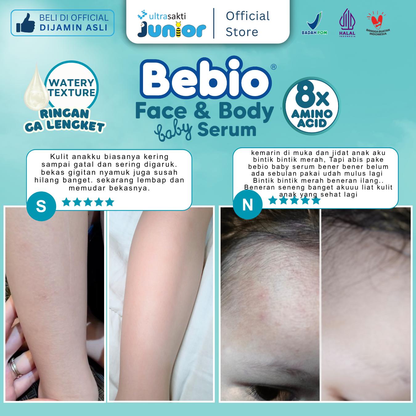 Bebio  & Body Baby Serum 80g – Pelembab kulit Wajah dan badan Bayi & Anak dengan 8x Amino Acid- Tidak Lengket dan Aman untuk Bayi Sensitif-Mencerahkan dan Meredakan Iritasi