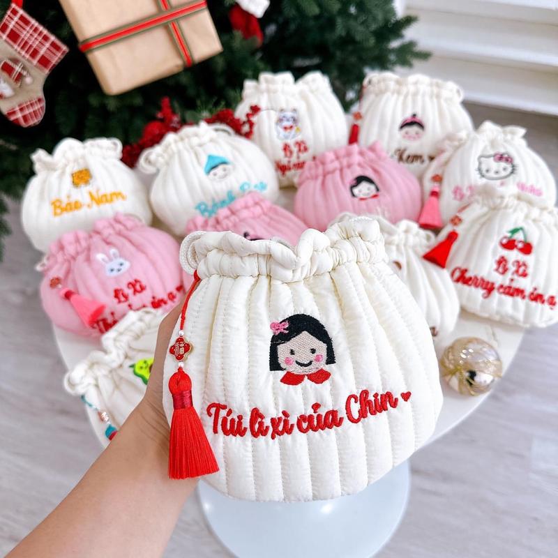  Túi lì xì thêu tên theo yêu cầu Túi xách balo đi chơi Tết đựng bao lì xì tỏi 