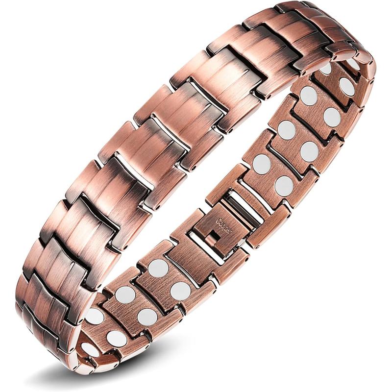 Jecanori Copper Bracelets for Men,Magnetic Wristbands Bracelet with Double Row Strength Magnets,Copper Magnetic Brazaletes with Remove Tool & Jewelry Gift Box 0