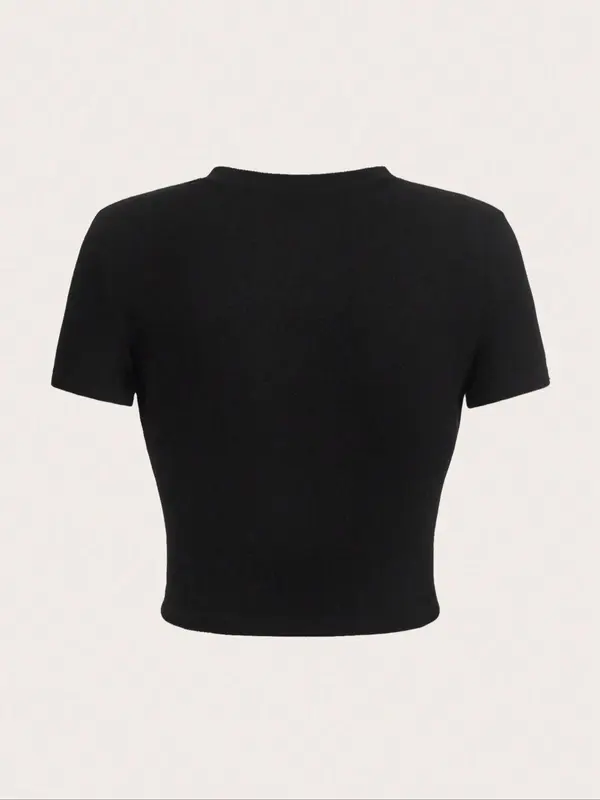 Women's Letter Print Round Neck Tee, Casual Short Sleeve Crop T-shirt, Ladies Summer Outfit for Daily Wear, Tops for Women,  Graphic Tees 8